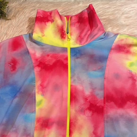 Terez Women's Tie-Dye Print Paneled Full Zip Windbreaker Jacket - Picture 8 of 10